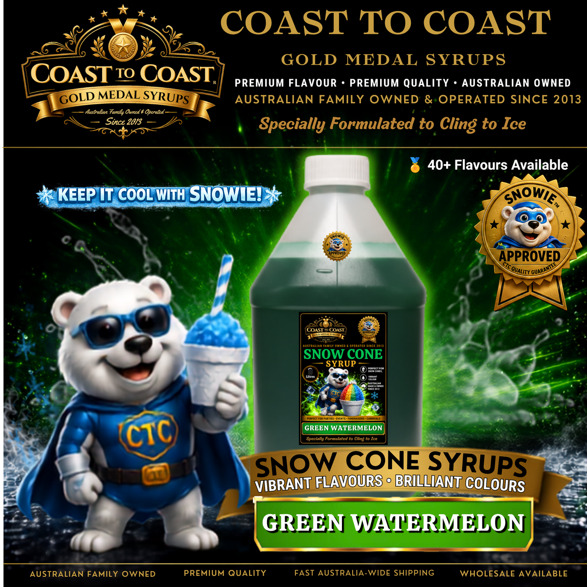 Green Watermelon Snow Cone Syrups 4ltr - Coast to Coast Gold Medal Syrups®