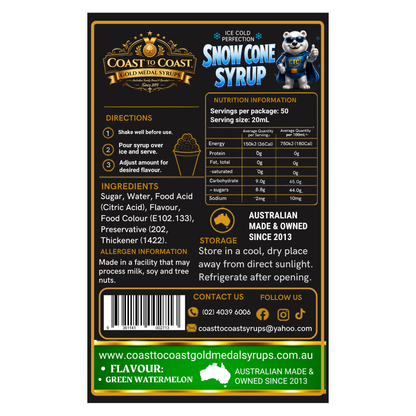 Green Watermelon Snow Cone Syrups 4ltr - Coast to Coast Gold Medal Syrups®