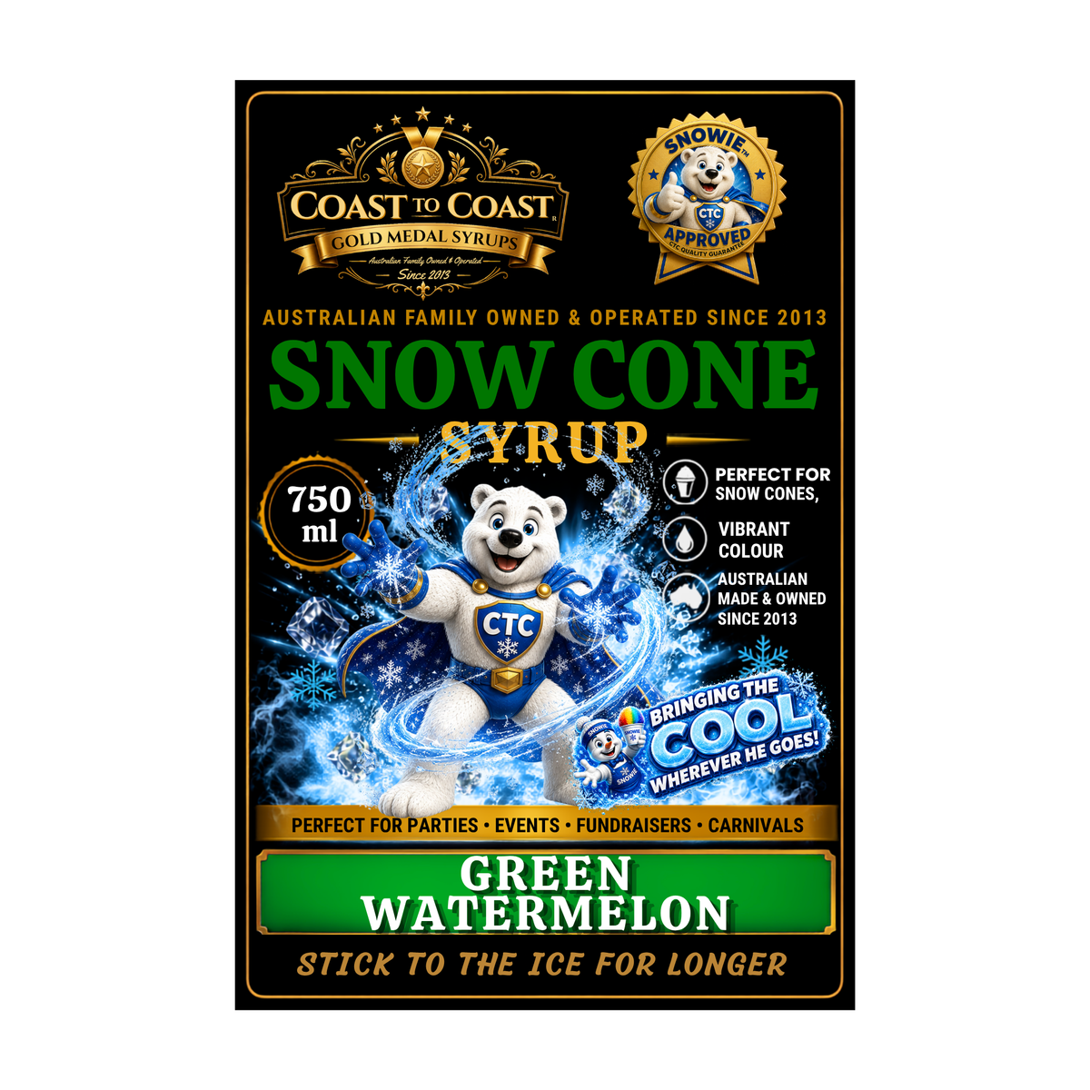 Green Watermelon Snow Cone Syrups 750ml - Coast to Coast Gold Medal Syrups®