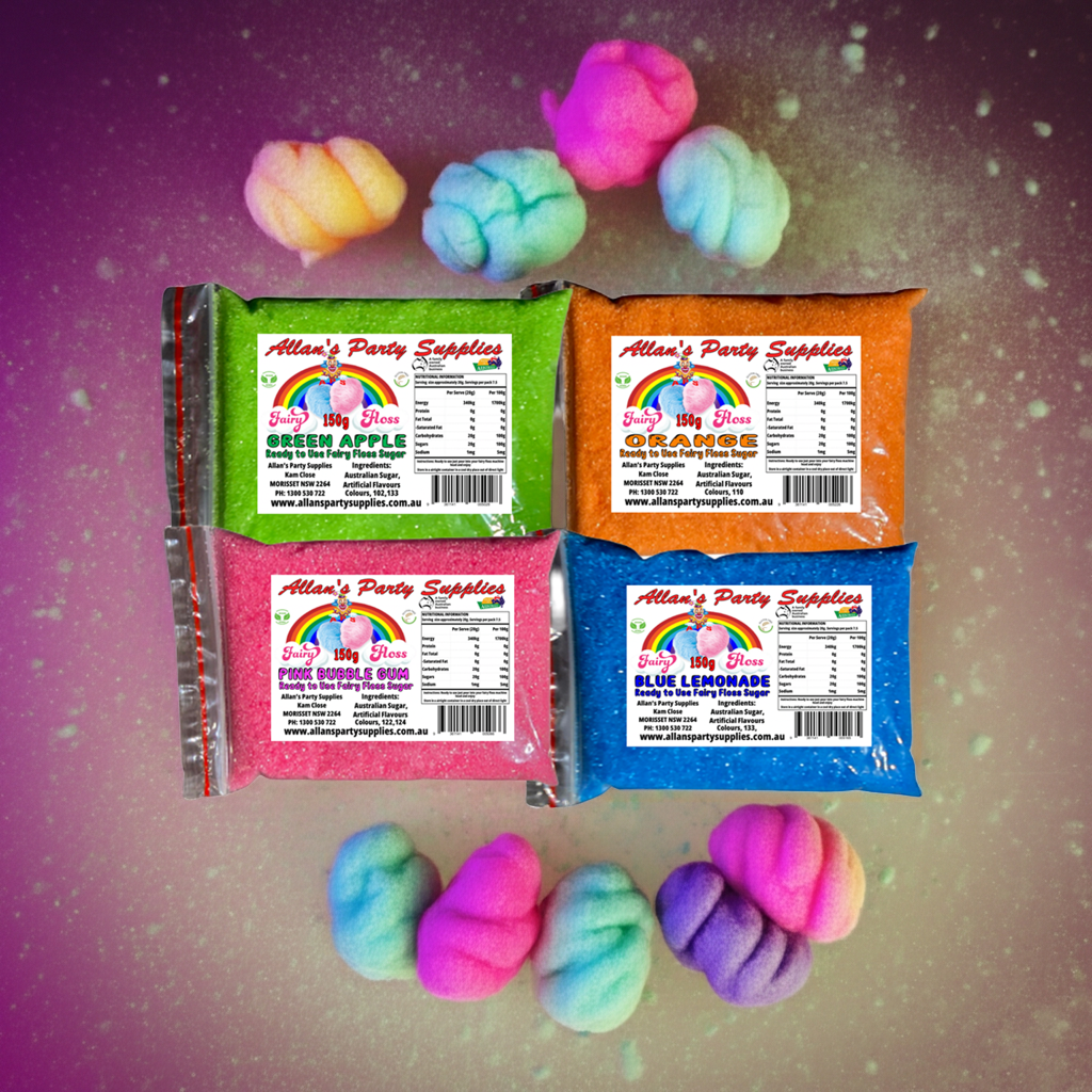 #1 APS, 4 x 150g Bags, Fairy Floss Sugar, Ready 2 Use, Assorted Flavours