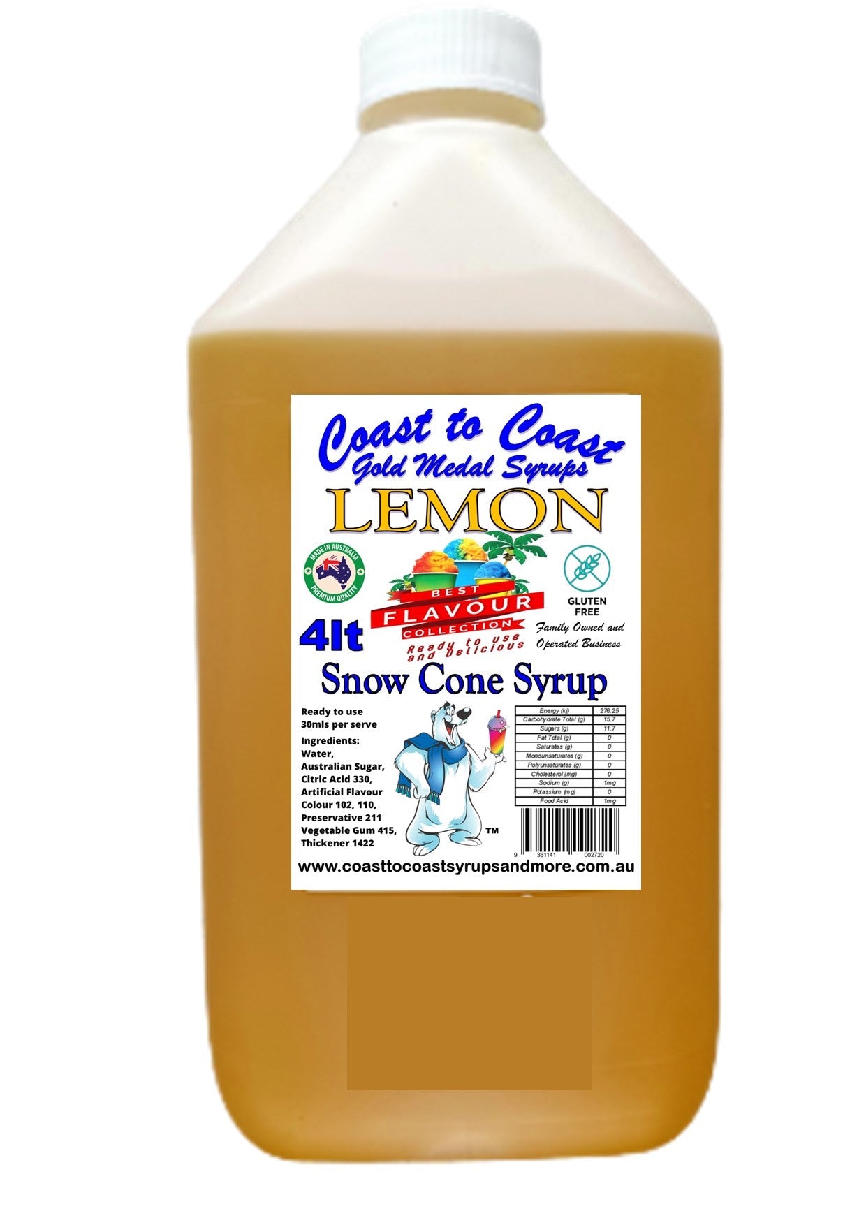 #6 Coast to Coast Gold Medal Syrup®, Premium Snow Cone Syrup 4ltr