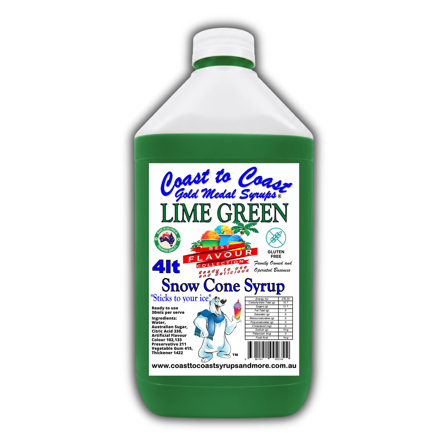 6 Lime Green Snow Cone Syrup, 4Ltr, Premium Ice Syrup, Coast to Coast Gold Medal Syrups®