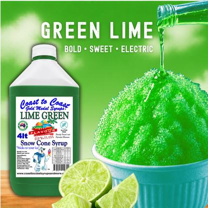 6 Lime Green Snow Cone Syrup, 4Ltr, Premium Ice Syrup, Coast to Coast Gold Medal Syrups®