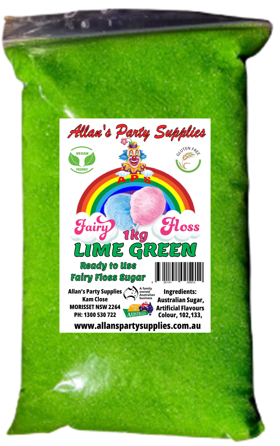#3 APS, Premium Fairy Floss Sugar, 50 Serves RTU 1kg, Over 35 Plus Flavours
