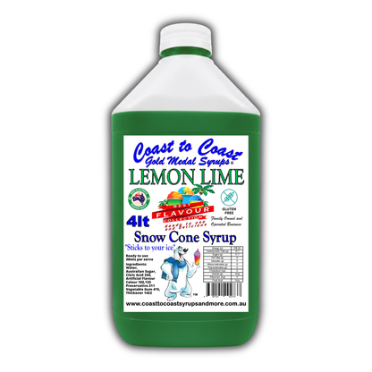 6 Lemon Lime Snow Cone Syrup, 4Ltr, Premium Ice Syrup, Coast to Coast Gold Medal Syrups®