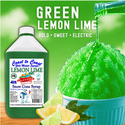 6 Lemon Lime Snow Cone Syrup, 4Ltr, Premium Ice Syrup, Coast to Coast Gold Medal Syrups®