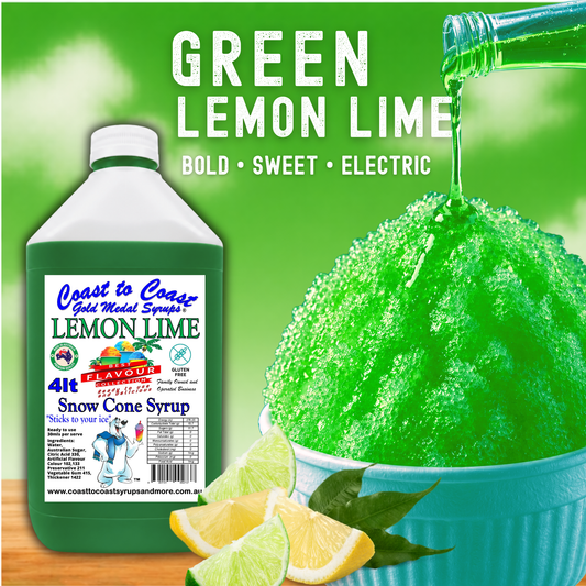 6 Lemon Lime Snow Cone Syrup, 4Ltr, Premium Ice Syrup, Coast to Coast Gold Medal Syrups®
