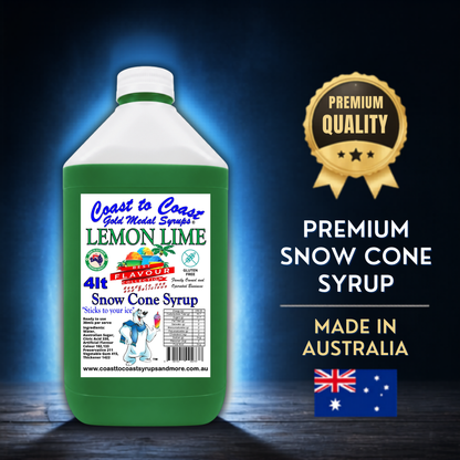 6 Lemon Lime Snow Cone Syrup, 4Ltr, Premium Ice Syrup, Coast to Coast Gold Medal Syrups®
