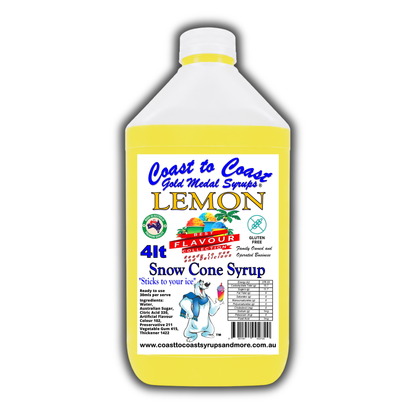 6 Lemon Snow Cone Syrup, 4Ltr, Premium Ice Syrup, Coast to Coast Gold Medal Syrups®