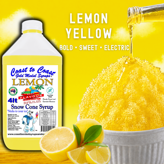 6 Lemon Snow Cone Syrup, 4Ltr, Premium Ice Syrup, Coast to Coast Gold Medal Syrups®