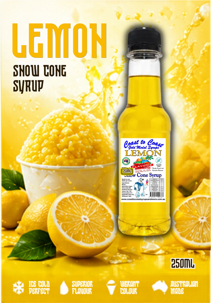1.Lemon Snow Cone Syrup 250ml – Premium Ice Syrup | Coast to Coast Gold Medal Syrups®
