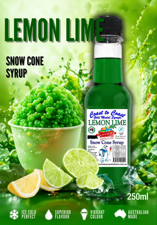 1.Lemon Lime Snow Cone Syrup 250ml – Premium Ice Syrup | Coast to Coast Gold Medal Syrups®