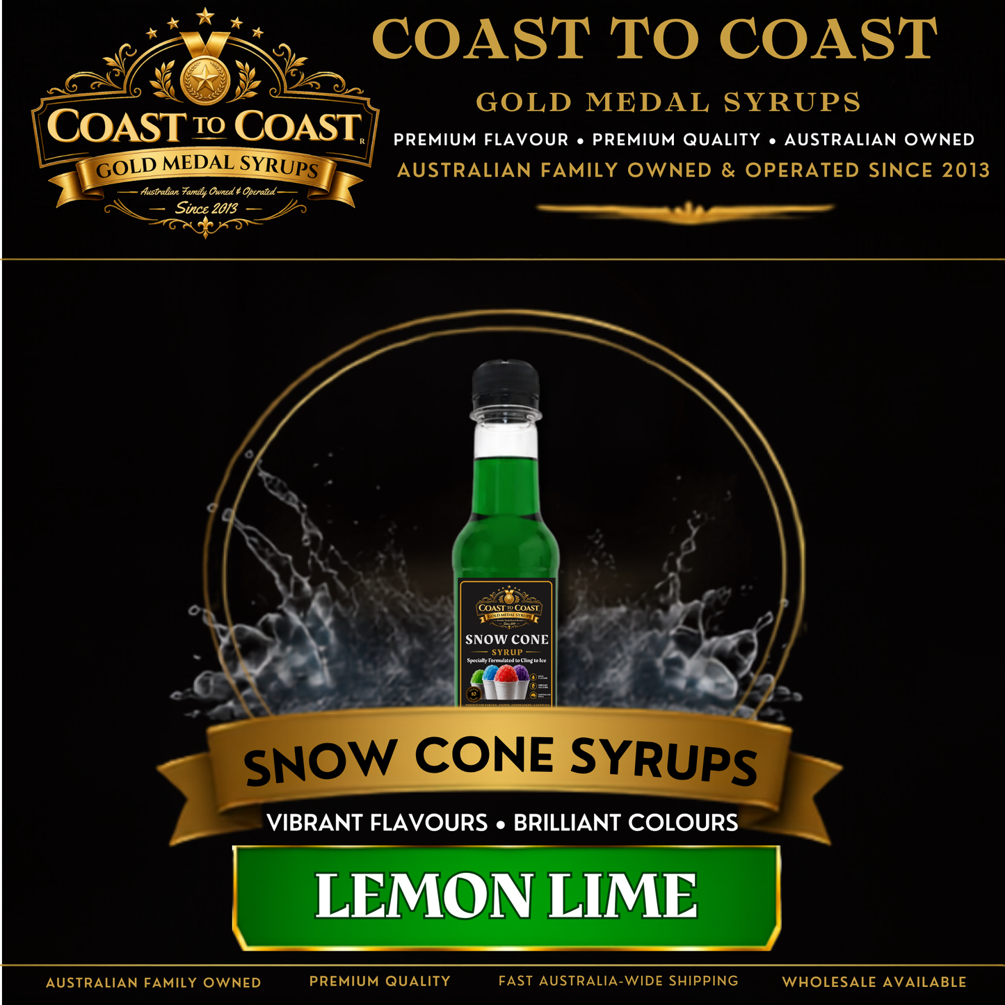 Lemon Lime Snow Cone Syrups 250ml - Coast to Coast Gold Medal Syrups®