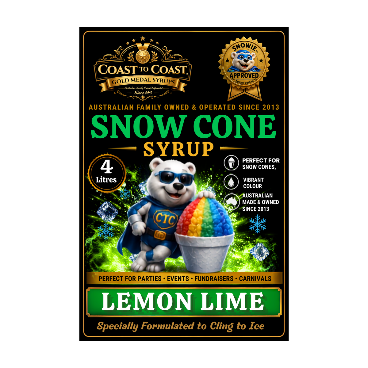 Lemon Lime Snow Cone Syrups 4ltr - Coast to Coast Gold Medal Syrups®