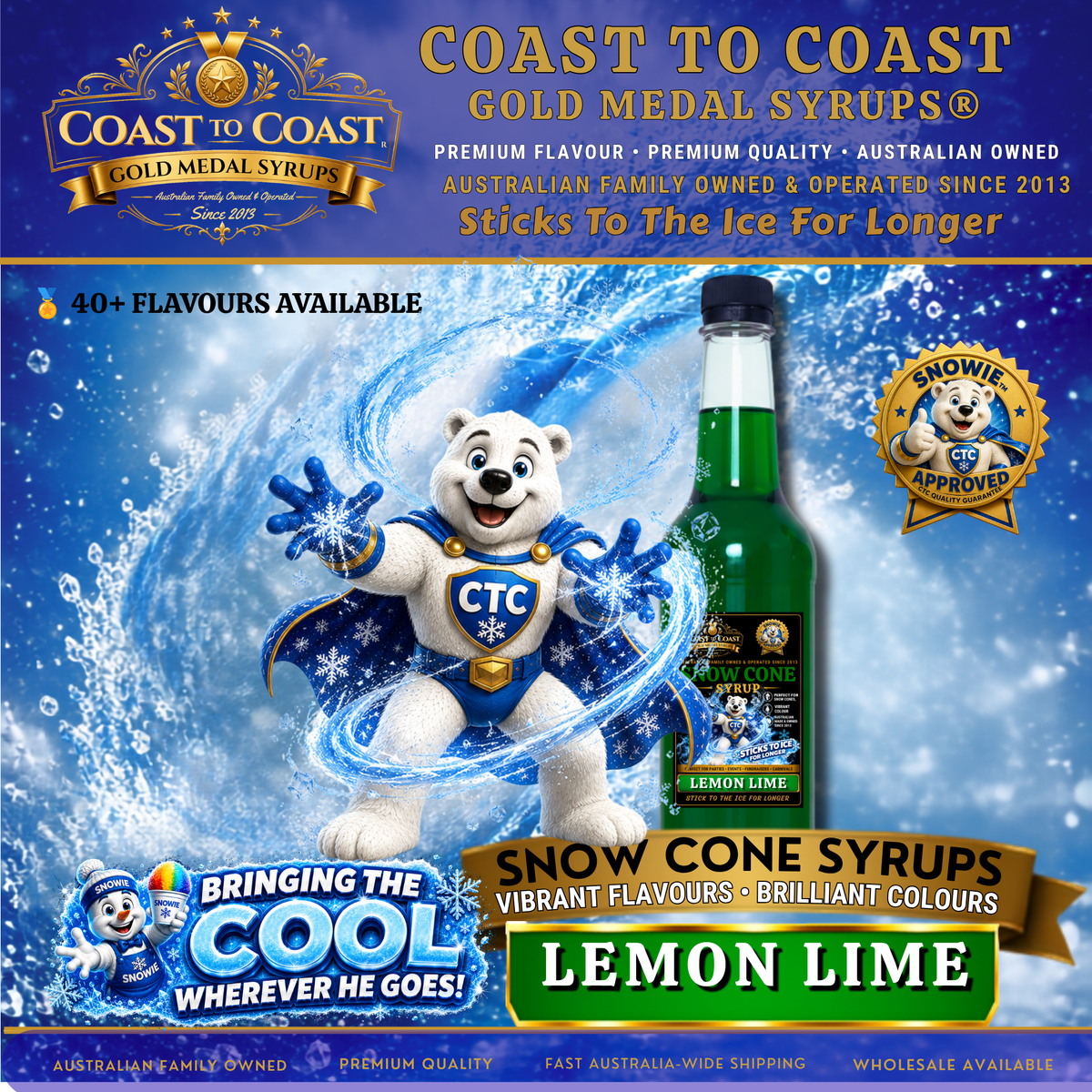 Lemon Lime Snow Cone Syrups 750ml - Coast to Coast Gold Medal Syrups®