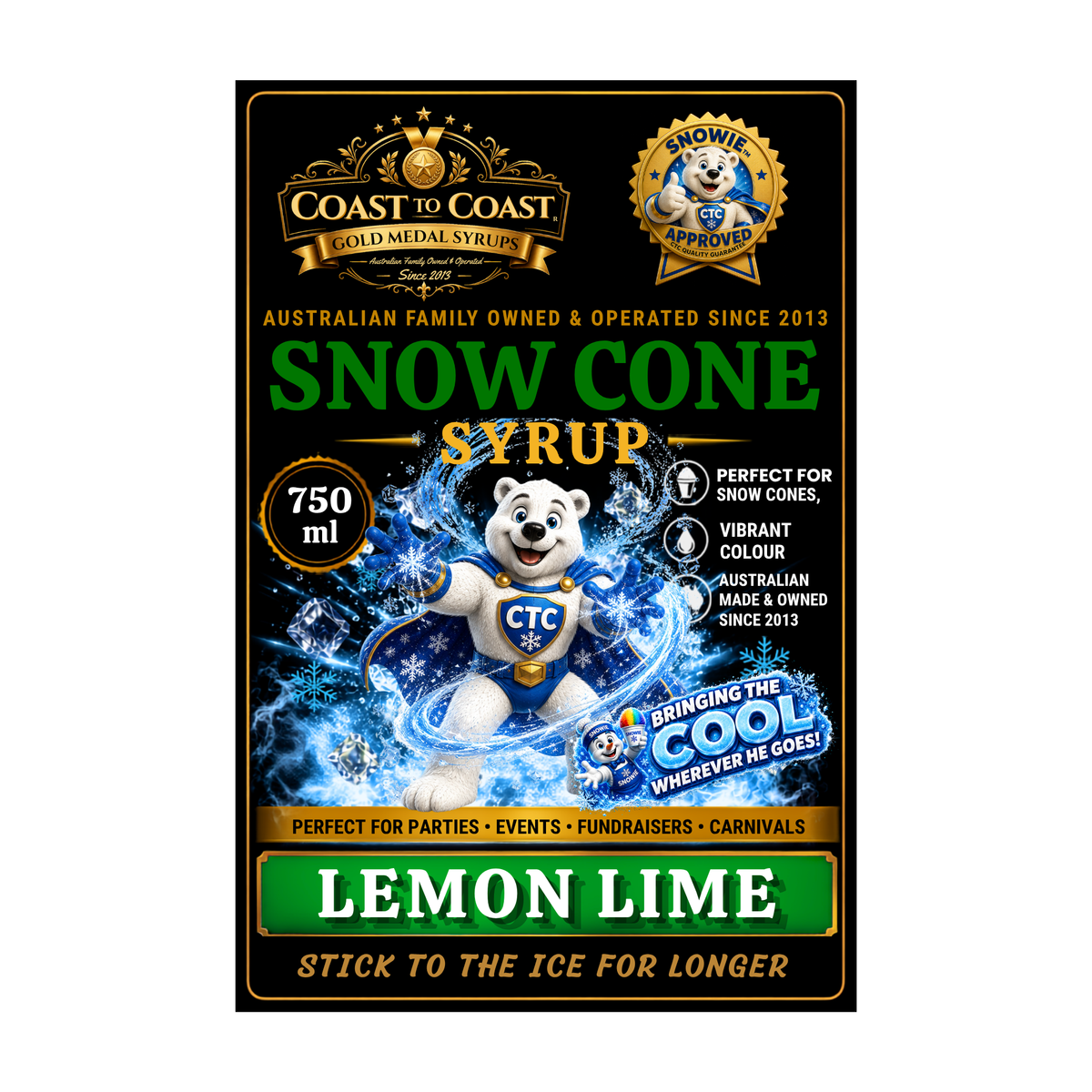 Lemon Lime Snow Cone Syrups 750ml - Coast to Coast Gold Medal Syrups®