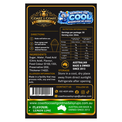 Lemon Lime Snow Cone Syrups 750ml - Coast to Coast Gold Medal Syrups®