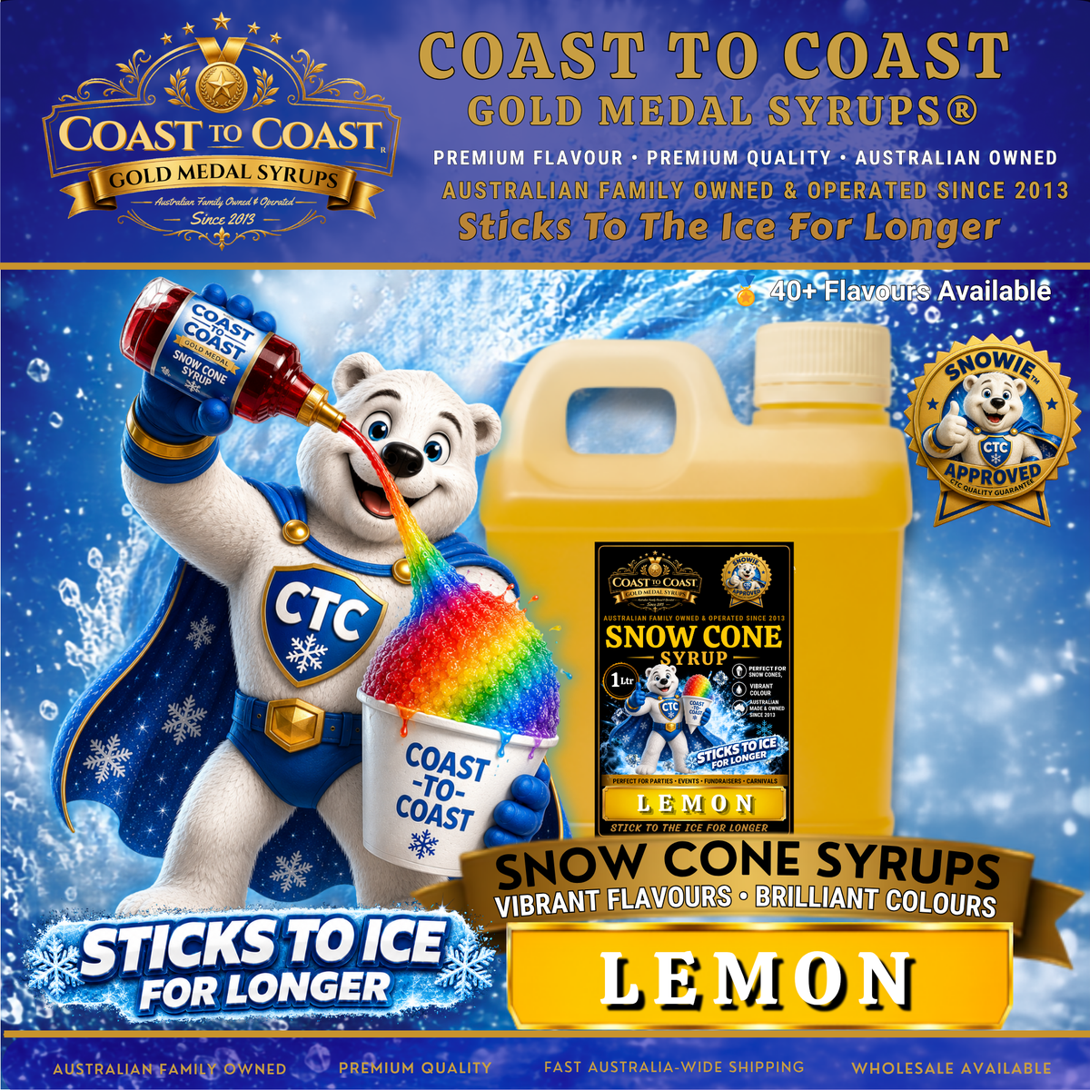 Lemon Snow Cone Syrups 1ltr - Coast to Coast Gold Medal Syrups®