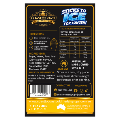 Lemon Snow Cone Syrups 1ltr - Coast to Coast Gold Medal Syrups®