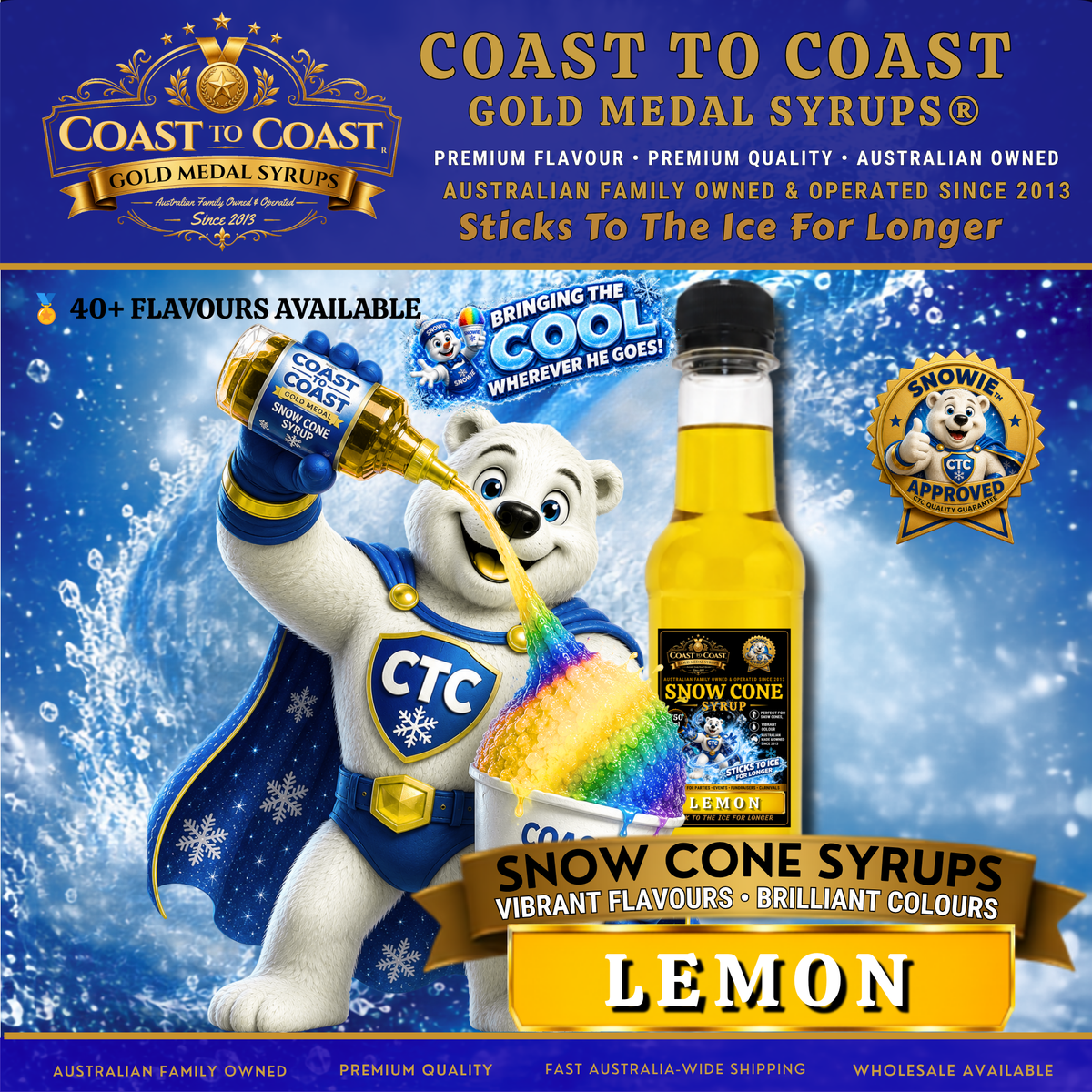 Lemon Snow Cone Syrups 250ml - Coast to Coast Gold Medal Syrups®