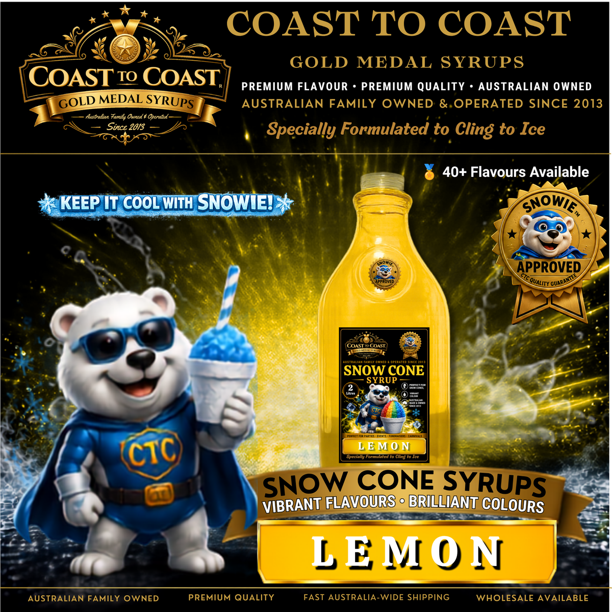Lemon Snow Cone Syrups 2ltr - Coast to Coast Gold Medal Syrups®