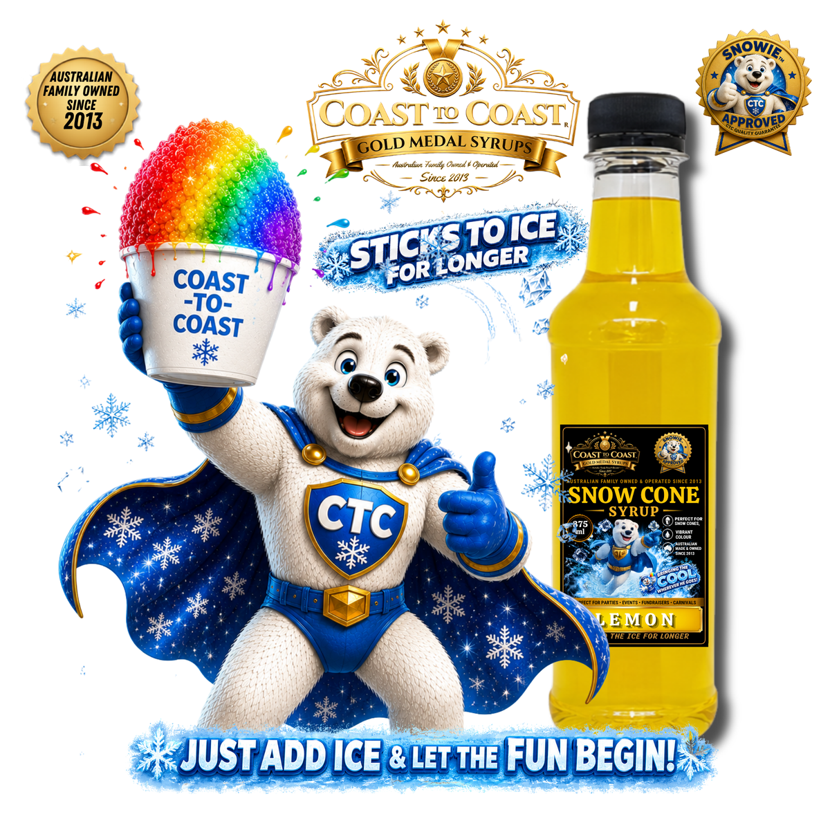 Lemon Snow Cone Syrups 375ml - Coast to Coast Gold Medal Syrups®