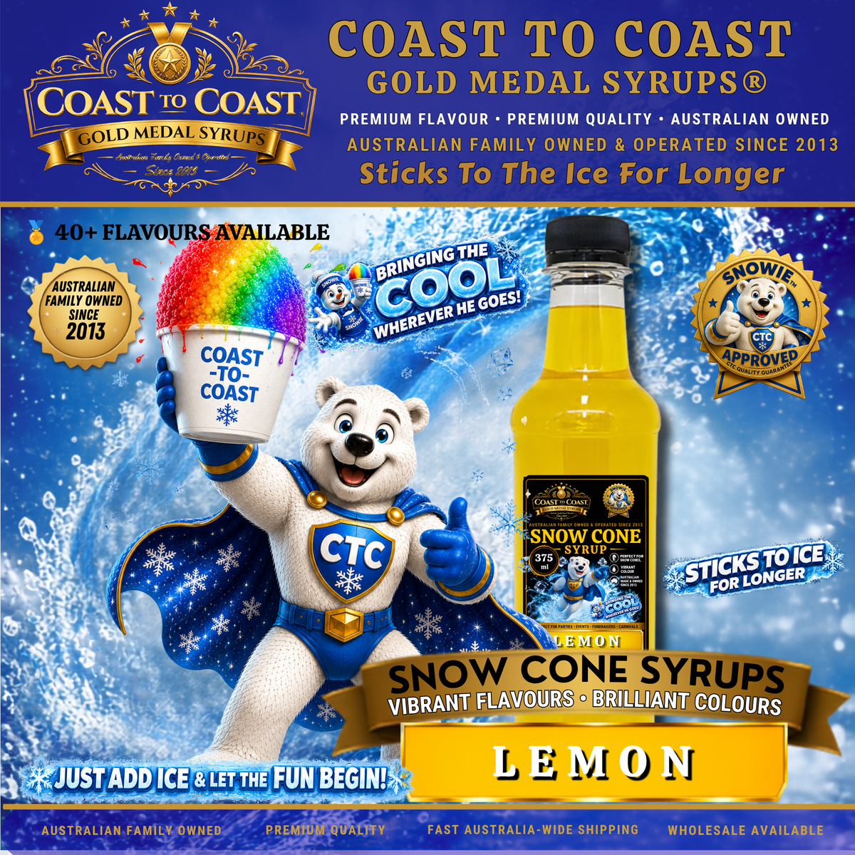 Lemon Snow Cone Syrups 375ml - Coast to Coast Gold Medal Syrups®