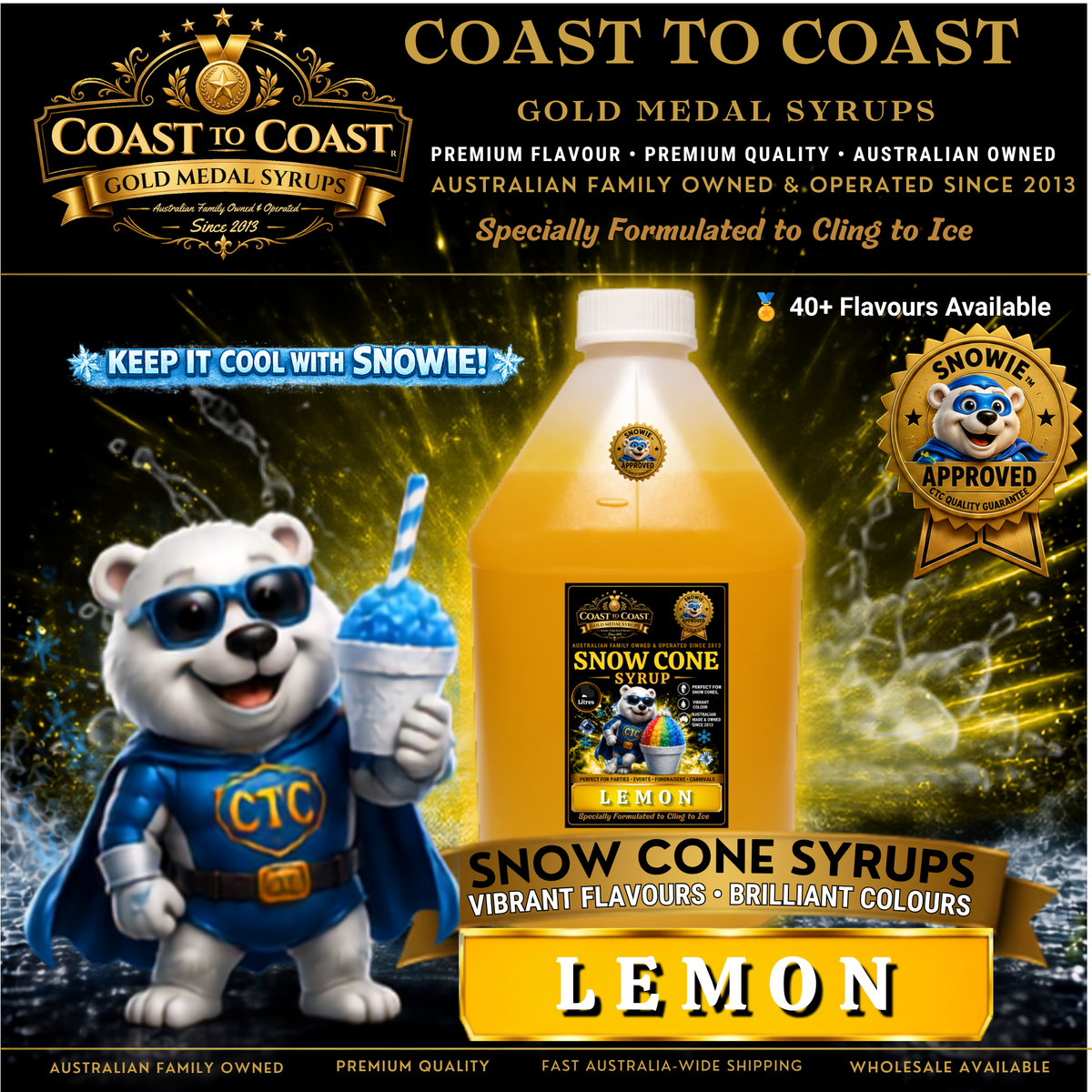 Lemon Snow Cone Syrups 4ltr - Coast to Coast Gold Medal Syrups®
