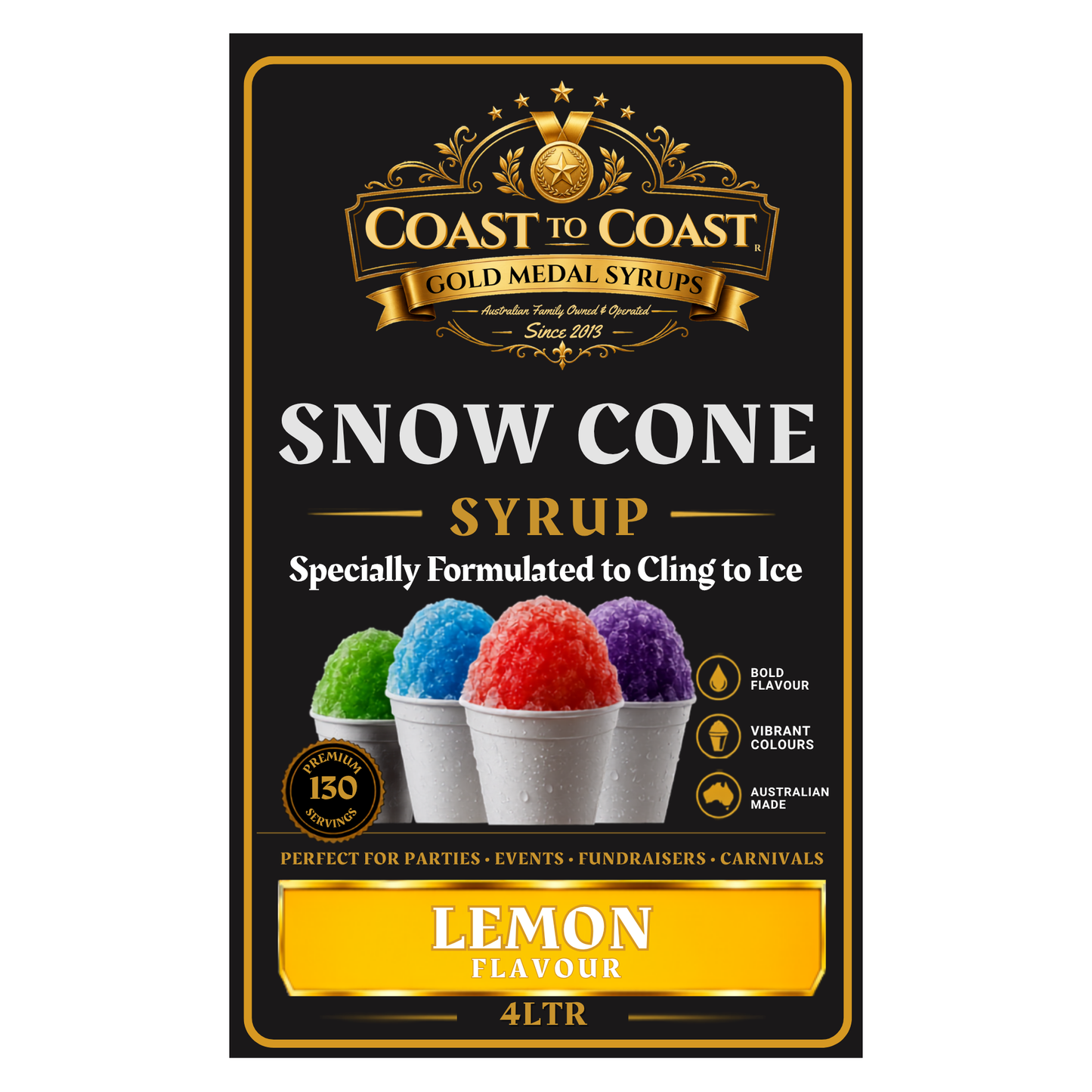 Lemon Snow Cone Syrups 4ltr - Coast to Coast Gold Medal Syrups®