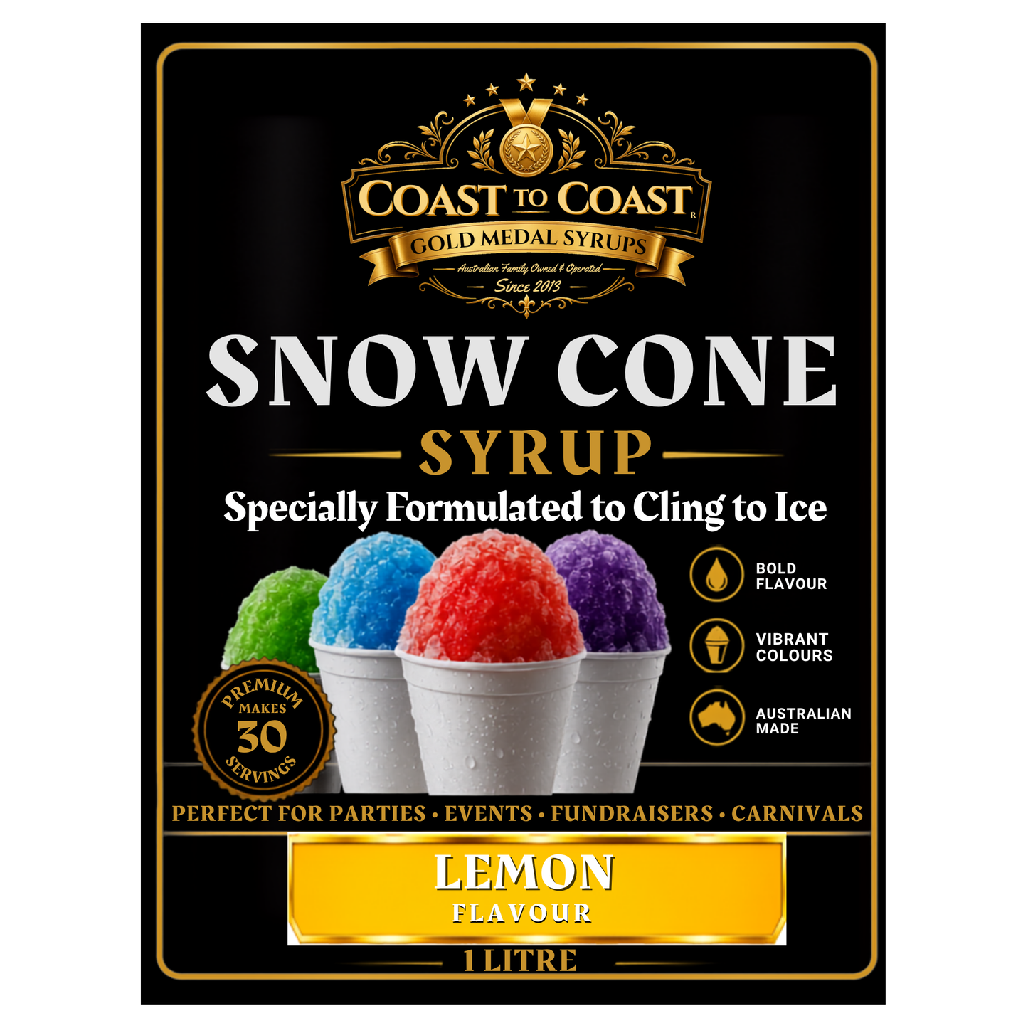 Lemon Snow Cone Syrups 1ltr - Coast to Coast Gold Medal Syrups®