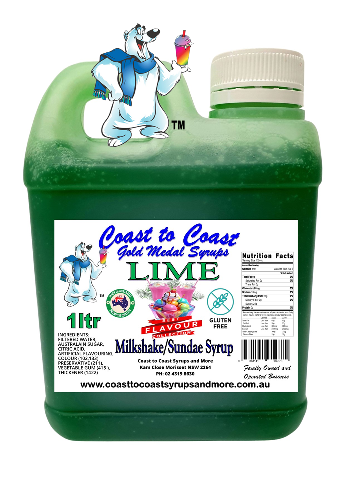 #2 Lime, Milkshake/Sundae toppings 1ltr, Coast to Coast Gold Medal Syrups®