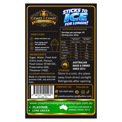 Lime Green Snow Cone Syrups 1ltr - Coast to Coast Gold Medal Syrups®