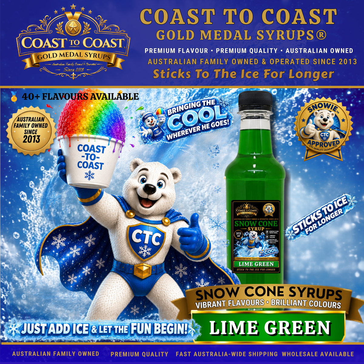 Lime Green Snow Cone Syrups 375ml - Coast to Coast Gold Medal Syrups®