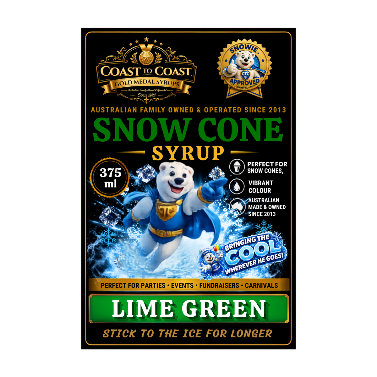 Lime Green Snow Cone Syrups 375ml - Coast to Coast Gold Medal Syrups®