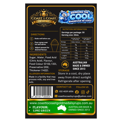 Lime Green Snow Cone Syrups 375ml - Coast to Coast Gold Medal Syrups®