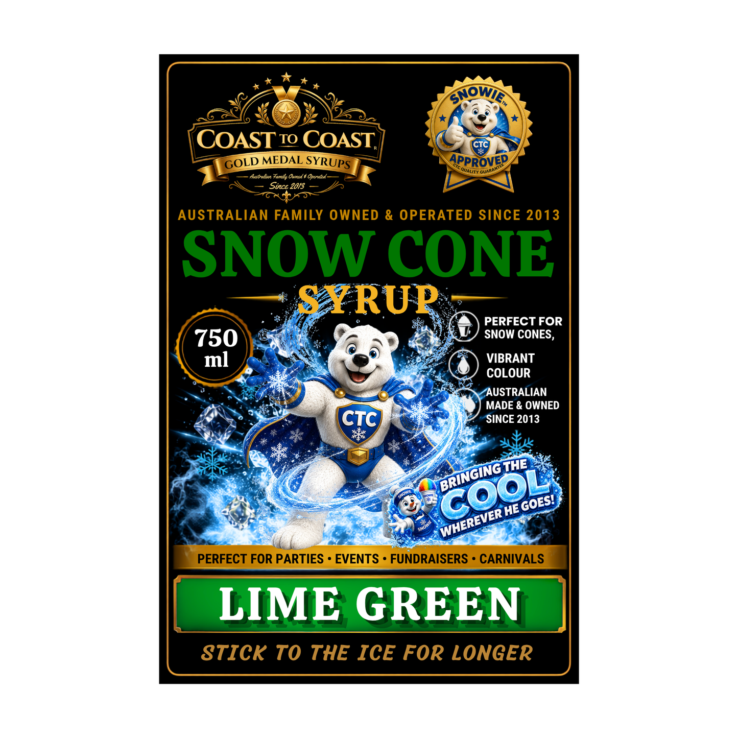 Lime Green Snow Cone Syrups 750ml - Coast to Coast Gold Medal Syrups®