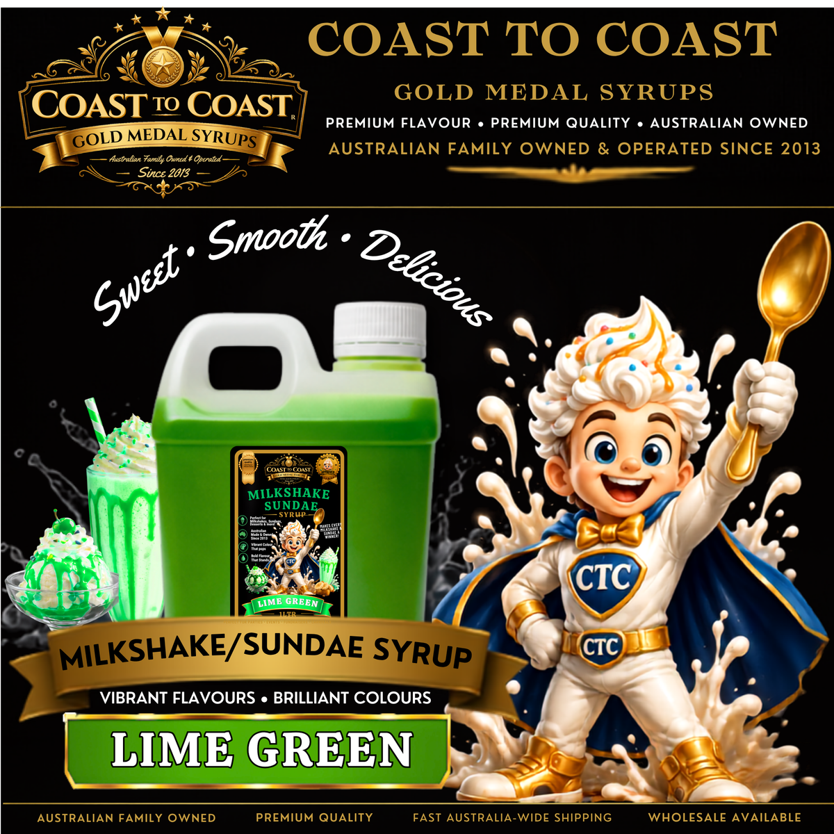Lime, Milkshake/Sundae toppings 1ltr - Coast to Coast Gold Medal Syrups®