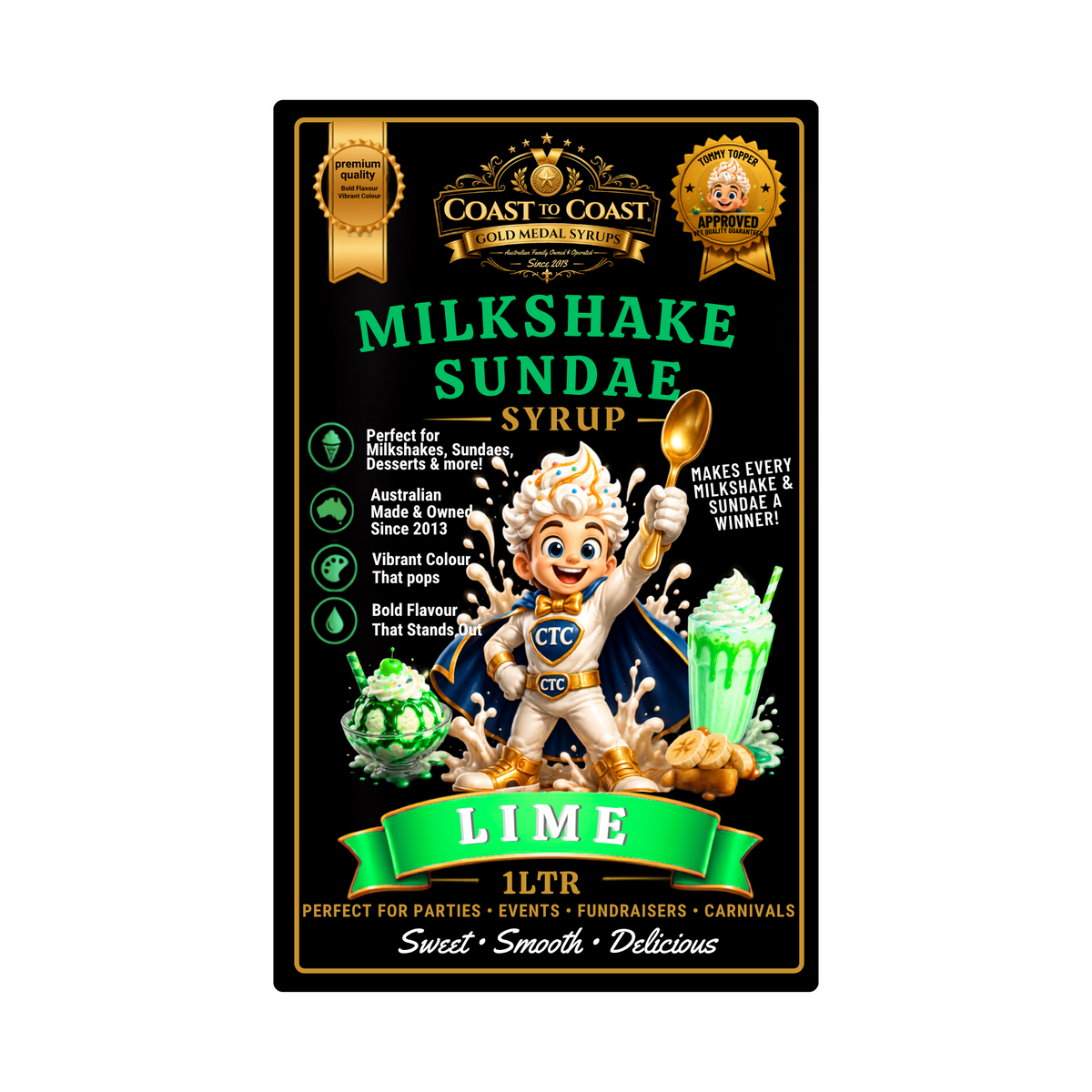 Lime, Milkshake/Sundae toppings 1ltr - Coast to Coast Gold Medal Syrups®