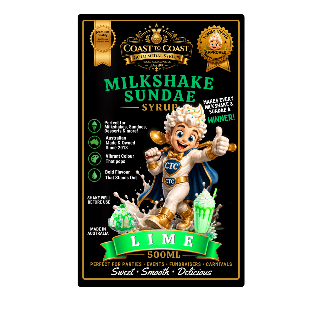 Lime, Milkshake/Sundae toppings 500ml - Coast to Coast Gold Medal Syrups®