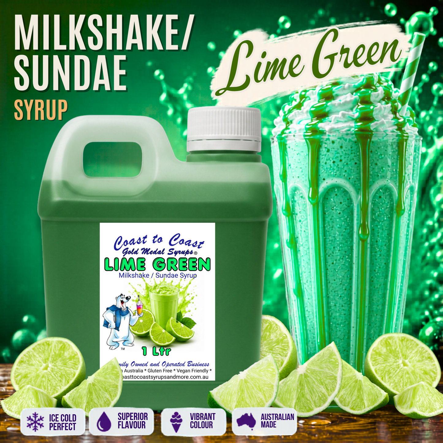 #2 Lime, Milkshake/Sundae toppings 1ltr, Coast to Coast Gold Medal Syrups®