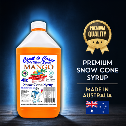6 Mango Snow Cone Syrup, 4Ltr, Premium Ice Syrup, Coast to Coast Gold Medal Syrups®