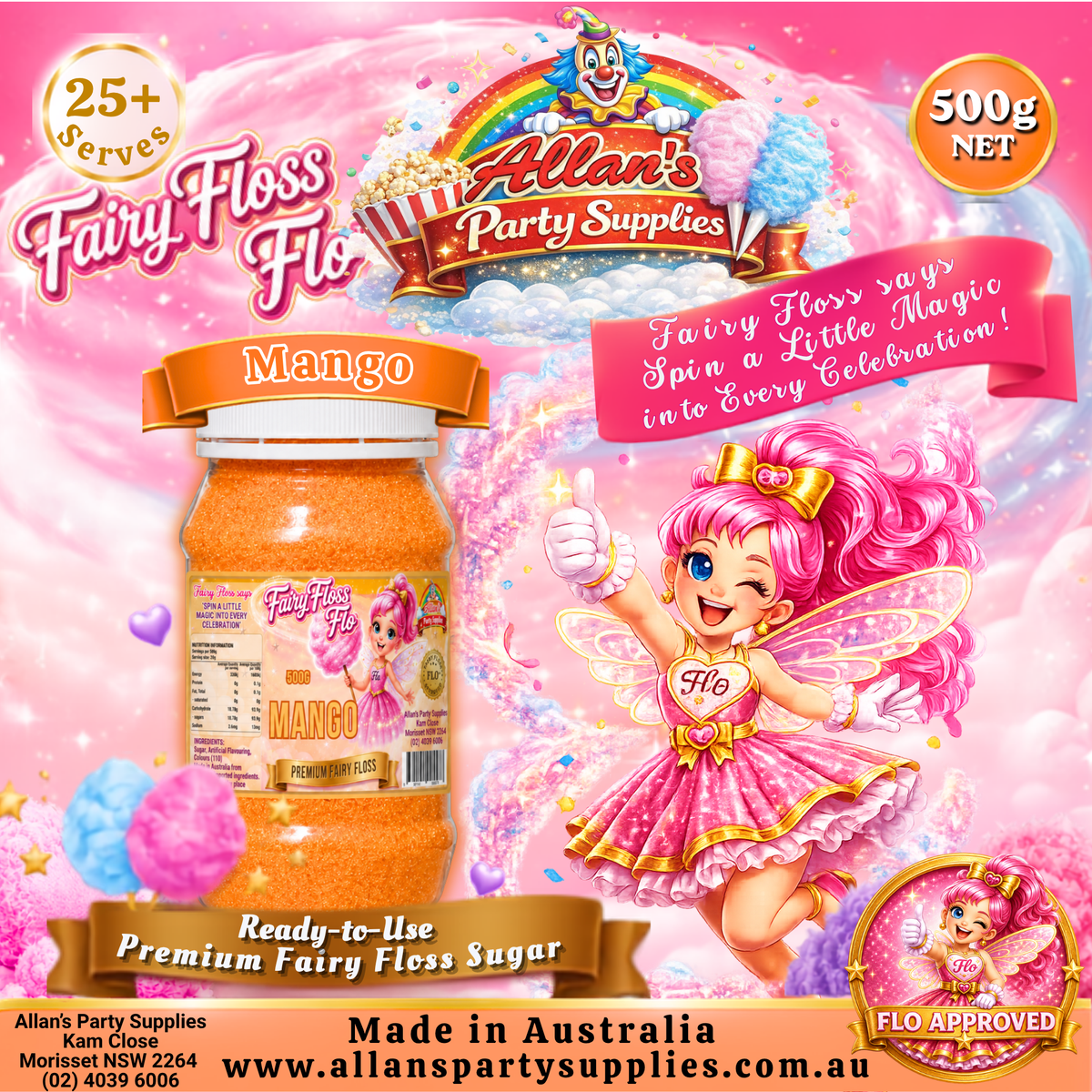 Mango Fairy Floss Sugar – 500g Jar - Allan's Party Supplies