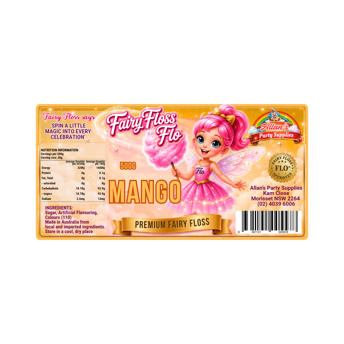 Mango Fairy Floss Sugar – 500g Jar - Allan's Party Supplies
