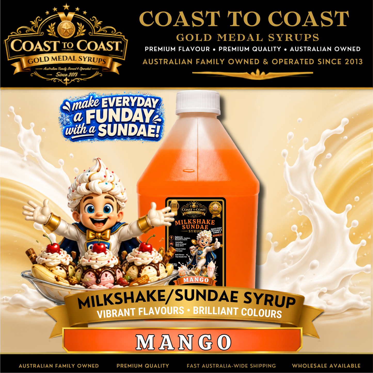 Mango, Milkshake-Sundae Toppings 4ltrl- Coast to Coast Gold Medal Syrups®