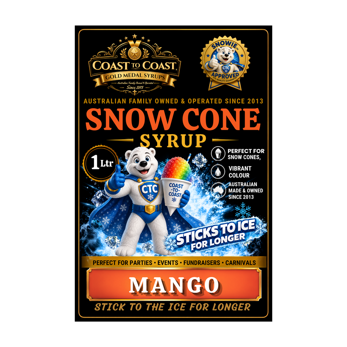Mango Snow Cone Syrups 1ltr - Coast to Coast Gold Medal Syrups®