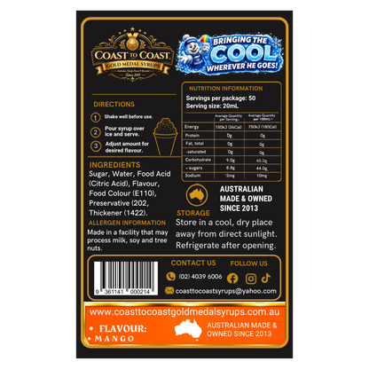 Mango Snow Cone Syrups 250ml - Coast to Coast Gold Medal Syrups®