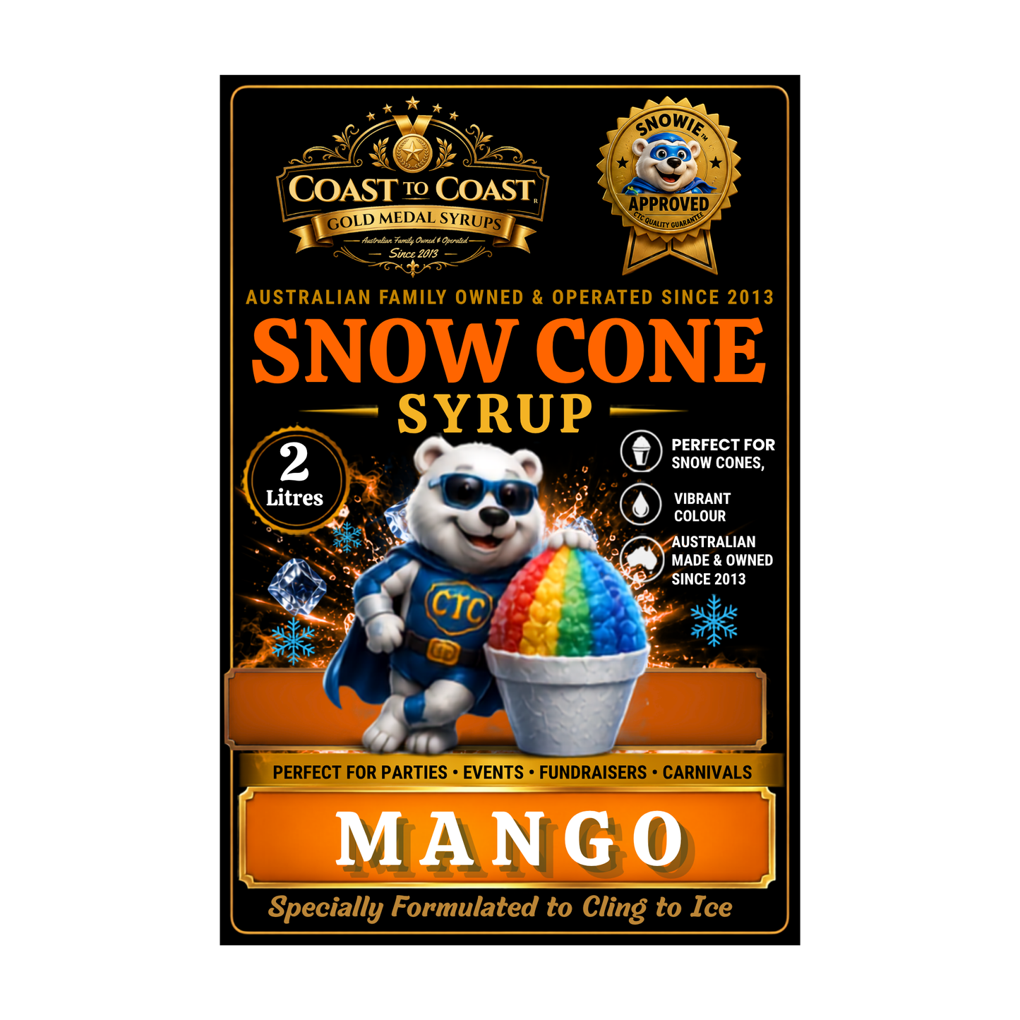 Mango Snow Cone Syrups 2ltr - Coast to Coast Gold Medal Syrups®