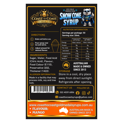 Mango Snow Cone Syrups 2ltr - Coast to Coast Gold Medal Syrups®