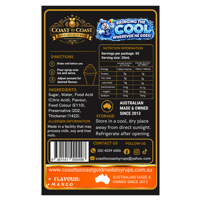 Mango Snow Cone Syrups 375ml - Coast to Coast Gold Medal Syrups®