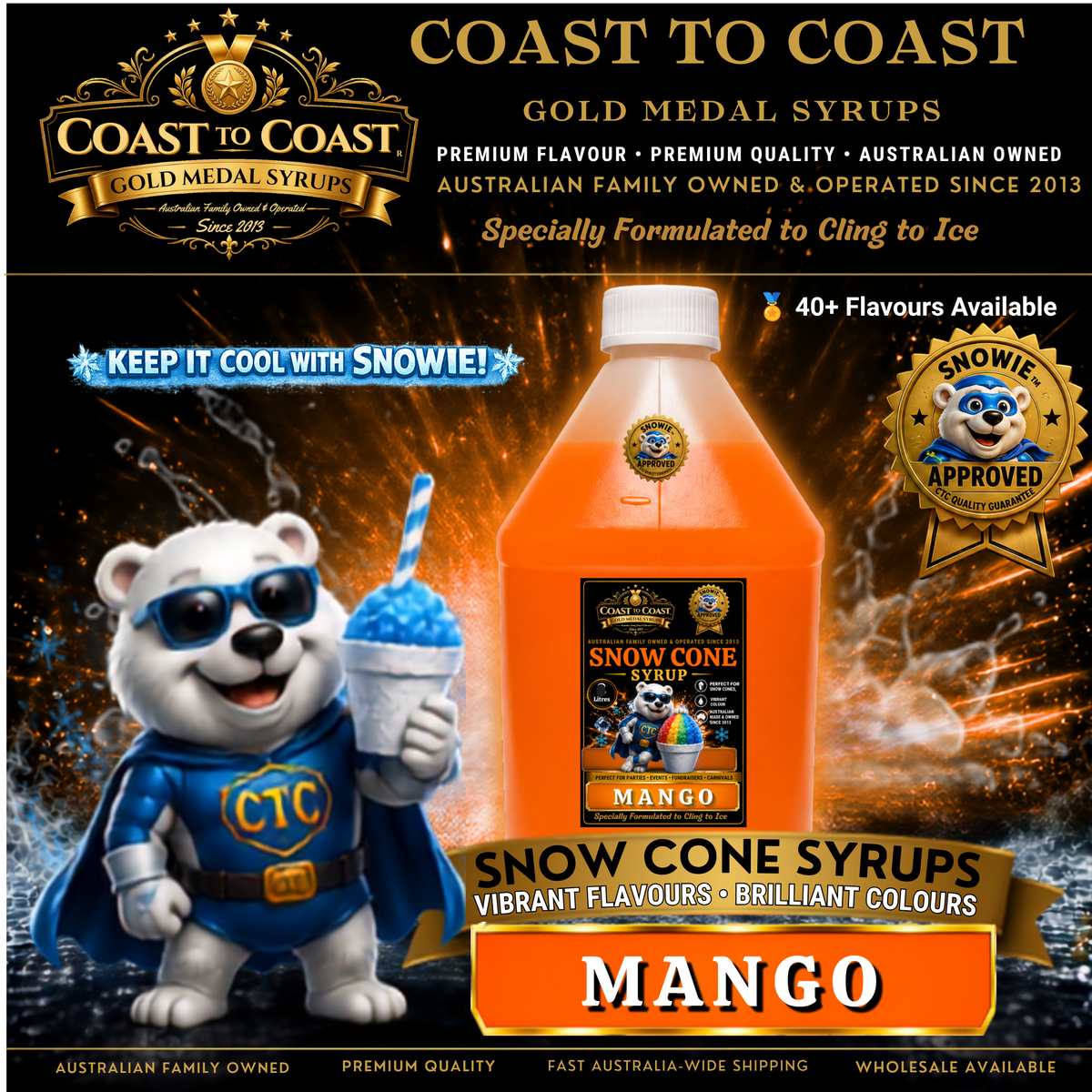 Mango Snow Cone Syrups 4ltr - Coast to Coast Gold Medal Syrups®
